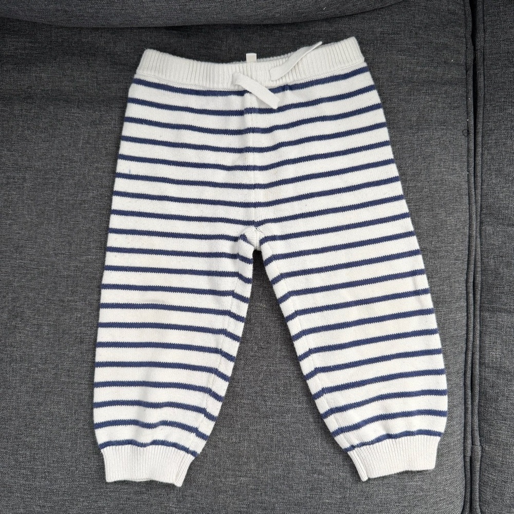 Janie and Jack White & Navy Striped Knit Joggers